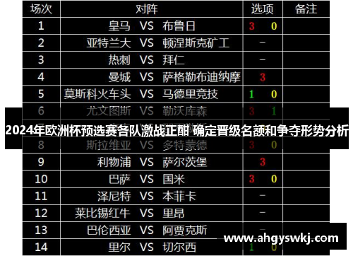 2024年欧洲杯预选赛各队激战正酣 确定晋级名额和争夺形势分析